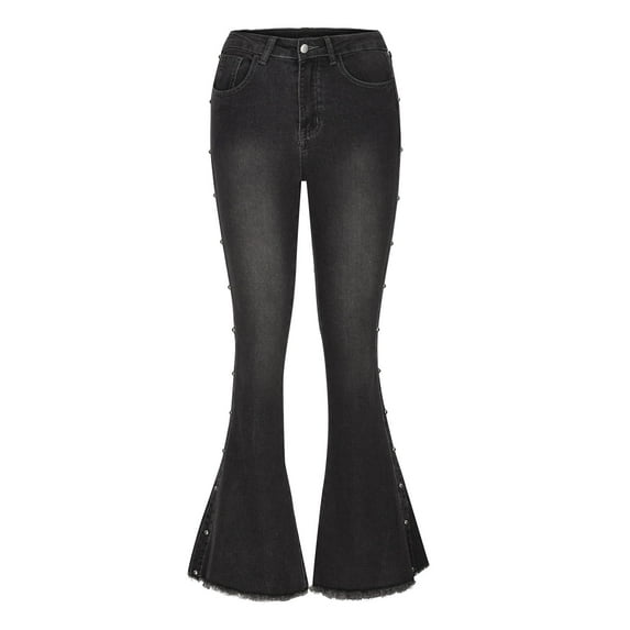 Womens Boot Cut Jeans Women's Stretchy Boot Cut Flare Denim Jeans Jeans High Waisted Stretch Slim Bell Bottoms Jeans S-74 Black 3XL