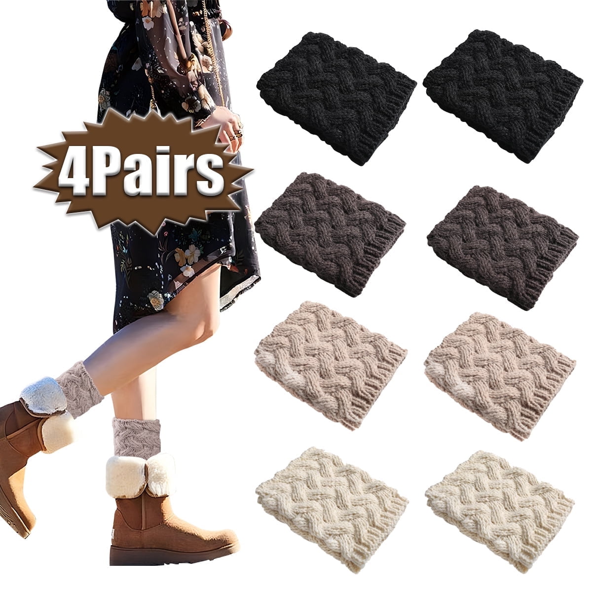 Winter Warm Boot Cuffs for Women, Crochet Knitted Boot Socks Short Leg Warmers Boot Topper Socks Leg Cuffs Boot for Christmas  Birthday Gift 4 Pairs