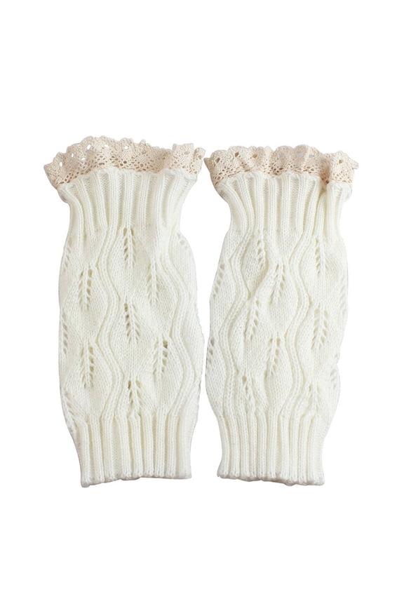 Womens Boot Socks-Winter Short Ankle Leg Warmers Lace Crochet Knitted Boot Cuffs for Women Knee High Thick Boots Topper Socks