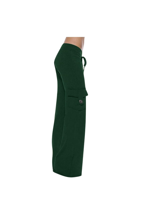 Womens Bootcut Cargo Pants with Button Pockets Wide Leg Yoga Pants Elastic Waist Flared Pants for Workout Gym