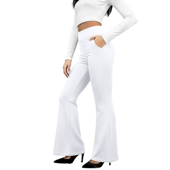 Womens Bootcut Dressy Pants Business Casual Work Pants with Pockets High Waist Stretchy Trousers Pull On Office Slacks White XL