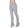 thumbnail image 1 of Womens Bootcut Pants Elastic High Waist Stretchy Ruched Drawstring Workout Pants Casual Slim Fit Trousers Tights, 1 of 9