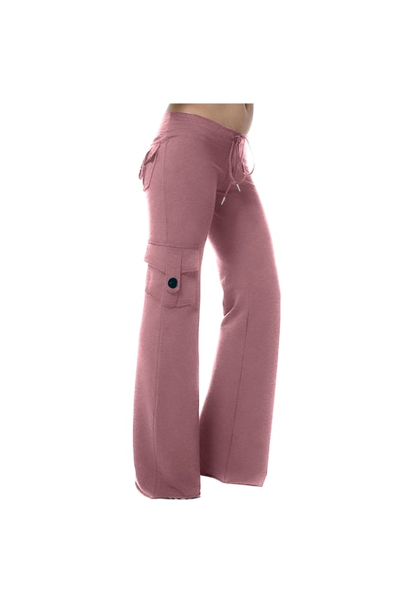 Womens Bootcut Yoga Pants, Plus Size Workout Gym Sweatpants with Button Pockets, Straight Wide Leg Cargo Trousers Watermelon Red,XS