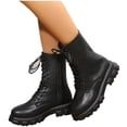 thumbnail image 1 of Womens Booties and Ankle Boots Fashion Casual Short Boots British Style Solid Color Round Toe Lace-Up Thick Bottom Low Heel Ankle Boots Comfortable Flat Booties Side Zipper Shoes for Fall, 1 of 9