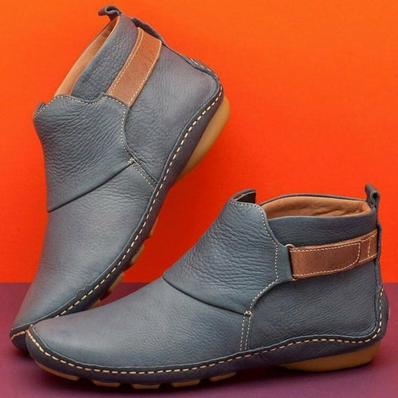 Womens Booties Azrian Autumn Winter Women's Boots Round Toe Low Wedge Heel Boots Casual Shoes,Blue 9.5(43)