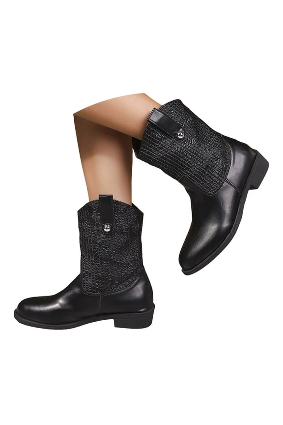 Womens Boots 2025 Chunky Heel Casual Work Wide Calf Western Booties Round Toe Cowboy Dress Riding Ankle Boots for Women