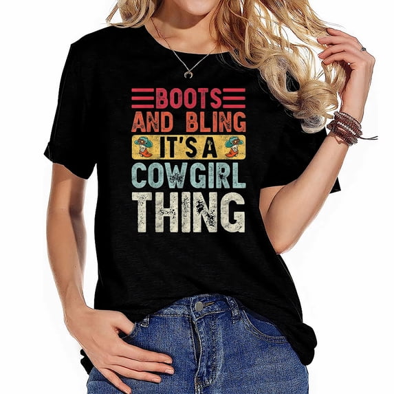Womens Boots And Bling It's A Cowgirl Thing Rodeo Hat Funny T-Shirt