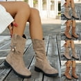 thumbnail image 1 of Womens Boots Chunky Heel Round Toe Mid Calf Boots Women Fashion Casual Slip-on Thick Heel Versatile Solid Color Fall Winter Shoes Khaki 5.5, 1 of 9