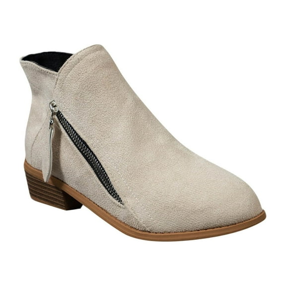 Womens Boots Fall Ankle Booties Vintage Slip on Round Toe Side Zipper Chunky Block Mid Heel Booties Solid Casual Comfy Outdoor Ladies Shoes