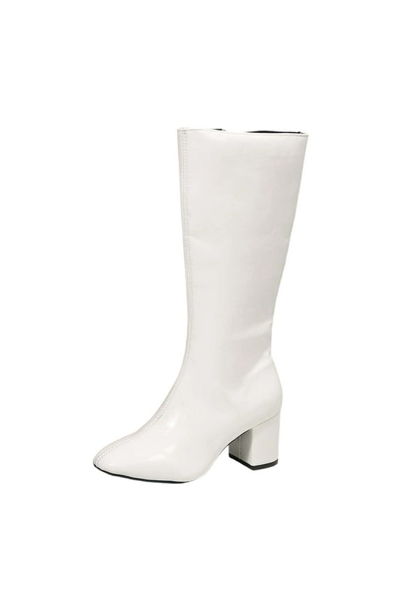 Womens Boots Fashion Round Toe Chunky Heel Platform Mid Calf Boots Zip Up Leather Ankle Booties Comfortable Casual Winter Shoes Pu 40 Size