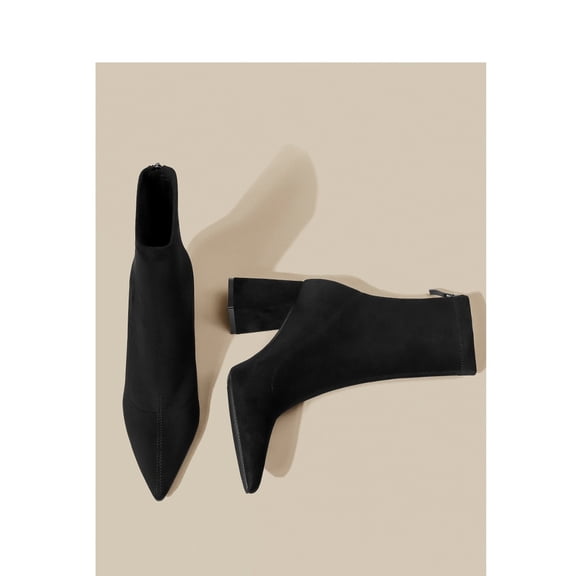 Womens Boots Low Heel Pointed Toe Elastic Dressy Fall Winter Booties Shoes Black