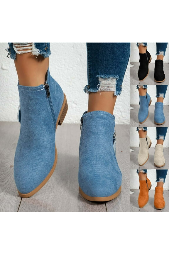 Womens Boots Low Heel Round Toe Ankle Short Boots with Side Zipper Women's Fashion Casual Versatile Warm Fall Winter Shoes Orange 9