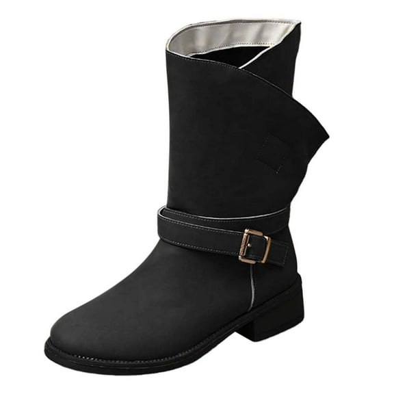 Womens Boots Plud Size Chunky Heel Pointed Toe Booties 2025 Trendy Mid Calf Pull On Casual Short Women Boots