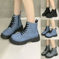 thumbnail image 1 of Womens Boots Thick Heel Round Toe Lace Up Side Zipper Mid-Calf Boots Women Casual Versatile Winter Shoes Gray 5.5, 1 of 10