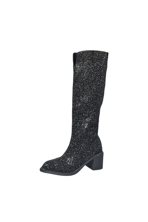 Womens Boots Thigh High Boots Women's Fashion Glitter Knee High Boots Party Dress Shoes With Heel Comfortable Casual Dance Boots For Women Stylish Shiny Evening Wear