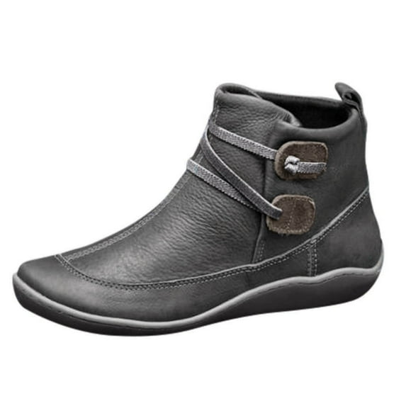 Womens Boots Vintage Leather Flat Winter Round Toe Autumn and Winter and Warm Ankle Boots