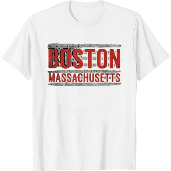Womens Boston MA T-Shirt Distressed USA Flag White Small