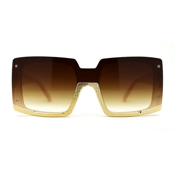 Womens Bottom Half Rim Trim Shield Mod Rectangle Fashion Sunglasses Peach Brown