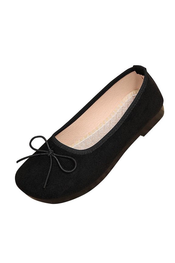 Womens Bow Ballet Flats Slip On Comfortable Faux Suede Shoes Non-Slip Rubber Sole Black,Size 6