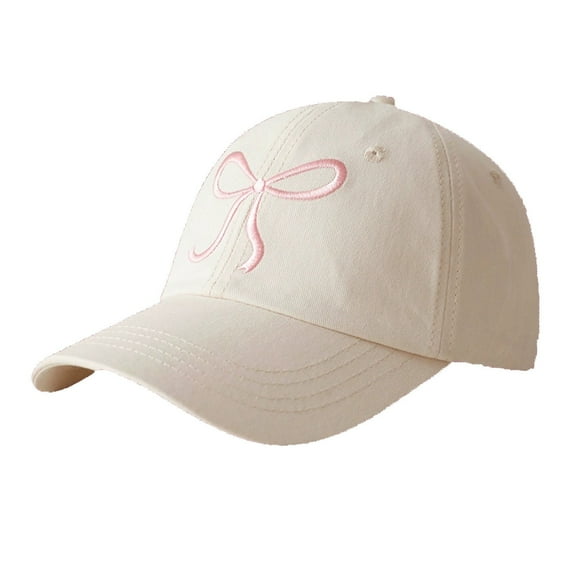 Womens Bow Baseball Cap Soft Top Sweet Romantic Pink Hat Adjustable For Casual Running Workouts Beige One Size