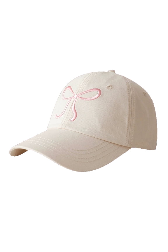 Womens Bow Baseball Cap Soft Top Sweet Romantic Pink Hat Adjustable For Casual Running Workouts Beige One Size