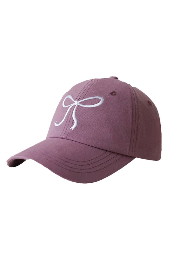Womens Bow Baseball Cap Soft Top Sweet Romantic Pink Hat Adjustable For Casual Running Workouts Purple One Size