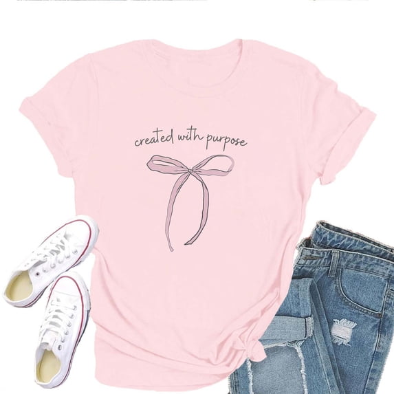 Womens Bow Coquette T-Shirt,Cute Pink Aesthetic Graphic Tee, Trendy Oversized Casual Top, Clean Girl Style