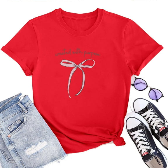 Womens Bow Coquette T-Shirt,Cute Pink Aesthetic Graphic Tee, Trendy Oversized Casual Top, Clean Girl Style