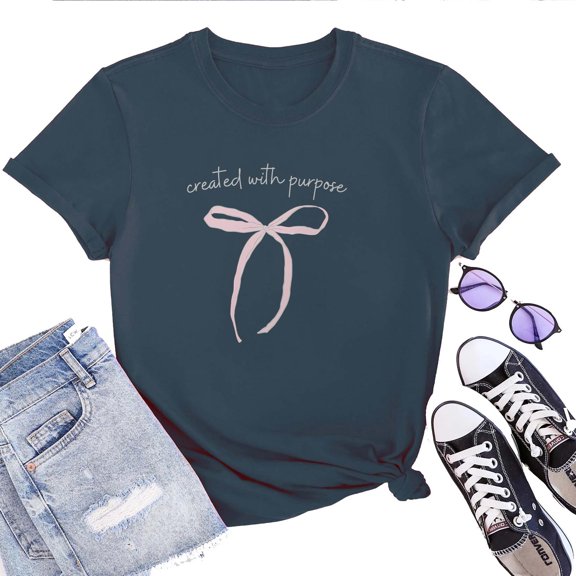 Womens Bow Coquette T-Shirt,Cute Pink Aesthetic Graphic Tee, Trendy Oversized Casual Top, Clean Girl Style