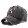 thumbnail image 1 of Womens Bow Embroidered Baseball Cap Washed Denim Cute Sun Hat Adjustable For Running Workouts Face Slimming Black One Size, 1 of 2