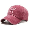 thumbnail image 1 of Womens Bow Embroidered Baseball Cap Washed Denim Cute Sun Hat Adjustable For Running Workouts Face Slimming RD1 One Size, 1 of 2