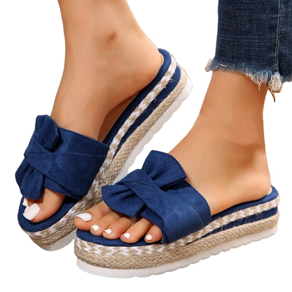 Womens Bow Espadrilles Platform Slides Sandals Beach Casual Bowknot Flatform Dress Summer Slip on