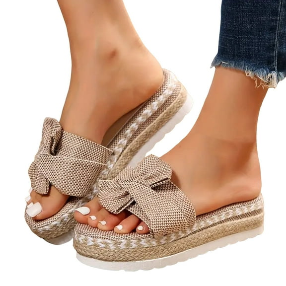Womens Bow Espadrilles Platform Slides Sandals Beach Casual Bowknot Flatform Dress Summer Slip on