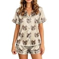 thumbnail image 1 of Womens Bow Graphic Print 2 Piece Nightwear Set Notch Collar Button Down Short Sleeve Top Elastic Waist Shorts with Chest Pocket Breathable Relaxed Fit Casual Summer Home Loungewear, 1 of 3