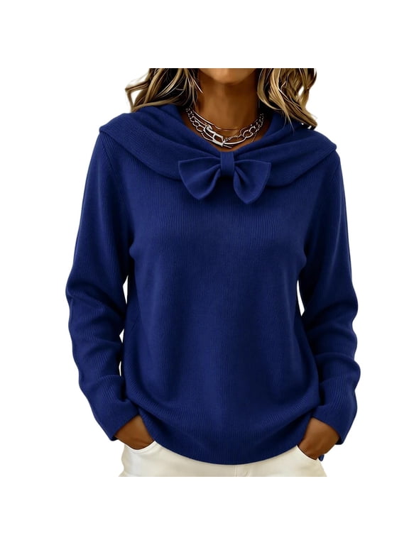 Womens Bow Knot Neck Long Sleeve Sweaters Lightweight Knit Fabric,Elegant Dressy Sweaters,Business,Casual, Fall Winter Pullover Tops,Holiday, Daily Wear
