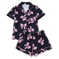 thumbnail image 1 of Womens Bow Pajamas 2 Piece Valentine Long Sleeve Button Down Bow Print Sleepwear Soft Black XXL, 1 of 8