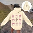 thumbnail image 1 of Womens Bow Ribbon Graphic Hoodies Long Sleeve Christian Sweatshirts Spring Fall Relaxed Fit Pullover Tops Casual Beige XXL, 1 of 7