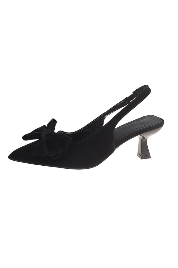 Womens Bow Slingback Kitten Heels Pointed Toe Dress Pumps Elastic Strap Closed Toe Low Heel Non-Slip Rubber Outsole Black,Size 9