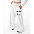 thumbnail image 1 of Womens Bow Sweatpants Wide Leg Straight Cut Baggy Casual Pants with Drawstring Waist for Everyday Wear 2026 White L, 1 of 3