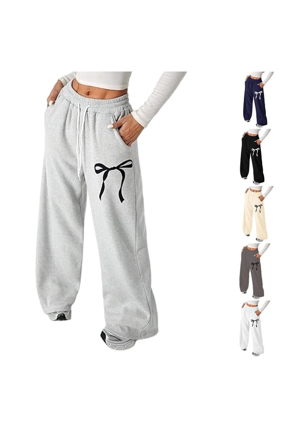 Womens Bow Sweatpants Y2K Bow Detail Soft Loose Fit Casual Pants with Pockets for School and Lounge Pant 2026 Gray S
