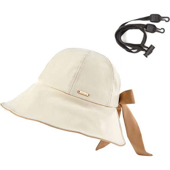 Womens Bowknot Bucket Sun Hat - Wide Brim Hat for Women Packable Ponytail hat with Adjustable Strap UPF50+