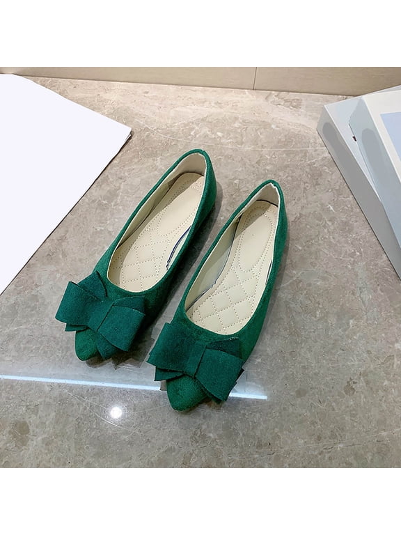 Womens Bowknot Flat Shoes Vintage Casual Walking Lightweight Comfort Work Ladies' Dressy Work Flats Shoes Outdoor Spring Summer Green 5.5