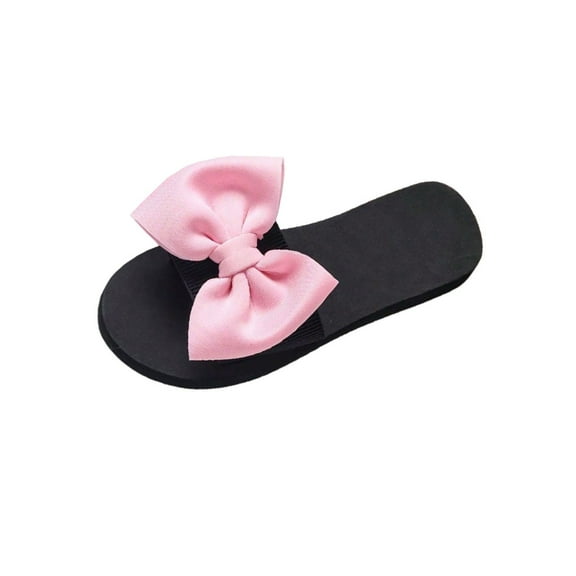 Womens Bowknot Flat Slippers Indoor Outdoor Girls Sliders Summer Bohemian Beach Sandals Women's Fashionable And Casual Style Solid Color Bow Knot Open Toe Outdoor Beach Sandals