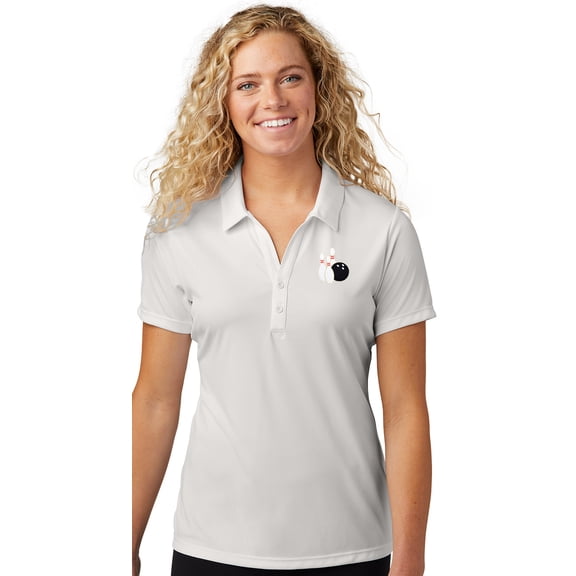 Womens Bowling Ball with 3 Pins Polo Shirt, 2XL Silver