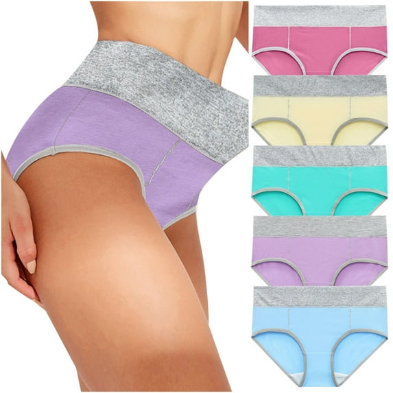 Womens Boxer Briefs Underwear Underwear 5PC Women Solid Patchwork Panties Bikini Underpants Mid Waist Hip Raise Cotton Color Block Panties Color XL