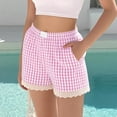 thumbnail image 1 of Womens Boxer Shorts Lace Ruffle Hem Pajama Bottoms Summer Plaid Beach Casual Shorts M, 1 of 5