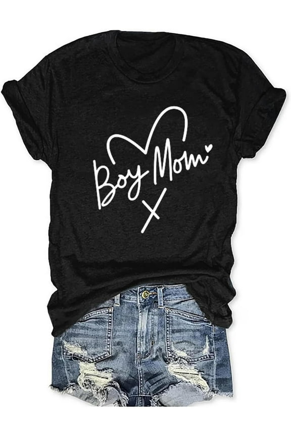Womens Boy Mama Shirt Casual Letter Printed Boy Mom T-Shirts Short Sleeve Mother's Day Graphic Tee Tops100%cotton