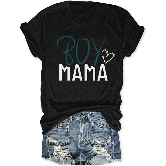Womens Boy Mama Shirt Casual Letter Printed Boy Mom T-Shirts Short Sleeve Mother's Day Graphic Tee Tops