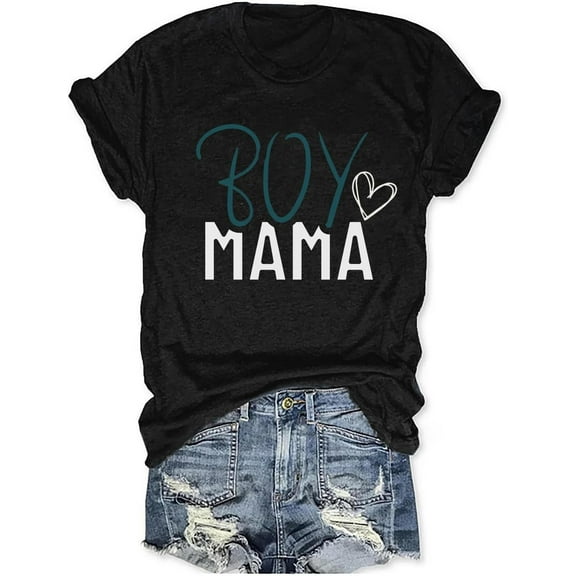 Womens Boy Mama Shirt Casual Letter Printed Boy Mom T-Shirts Short Sleeve Mother's Day Graphic Tee Tops
