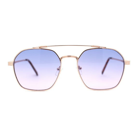 Womens Boyfriend Luxury Flat Top Double Bridge Pilots Sunglasses Gold Blue Pink